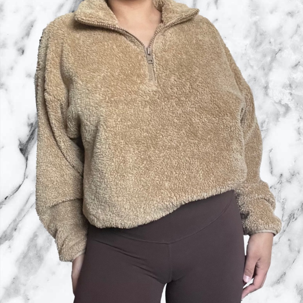 TNA Tan Fuzzy Zip Mockneck